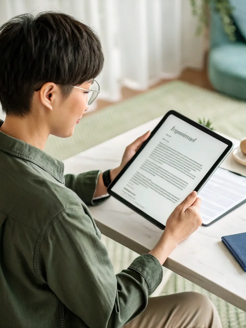 An image of a professional resume with highlighted sections and a confident young professional reviewing it, symbolizing CV optimization.